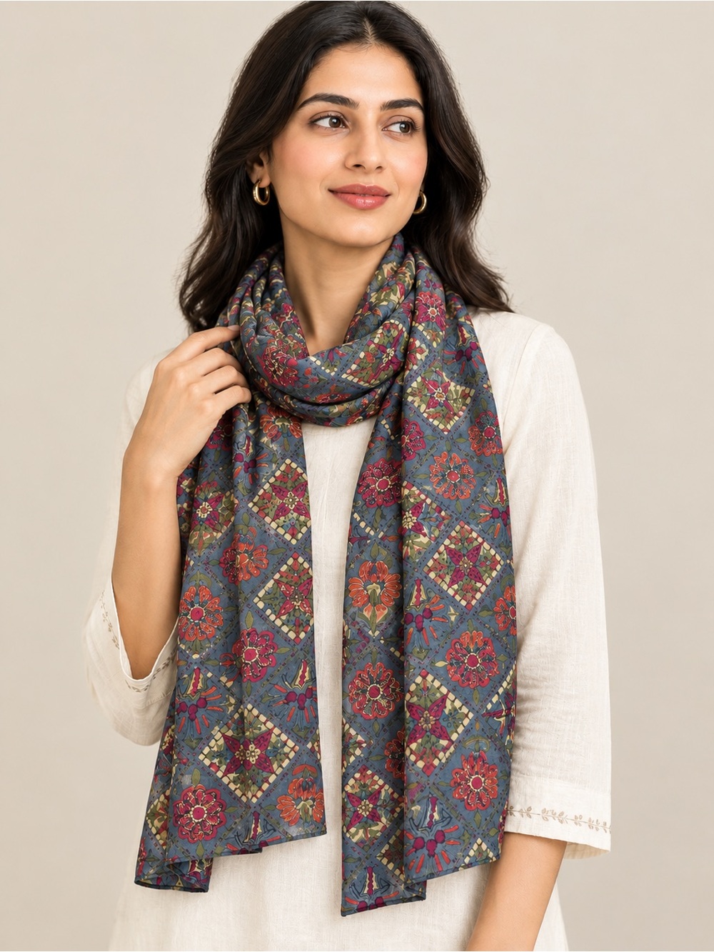 ECHO Women’s Floral Tile Print Silk Scarf